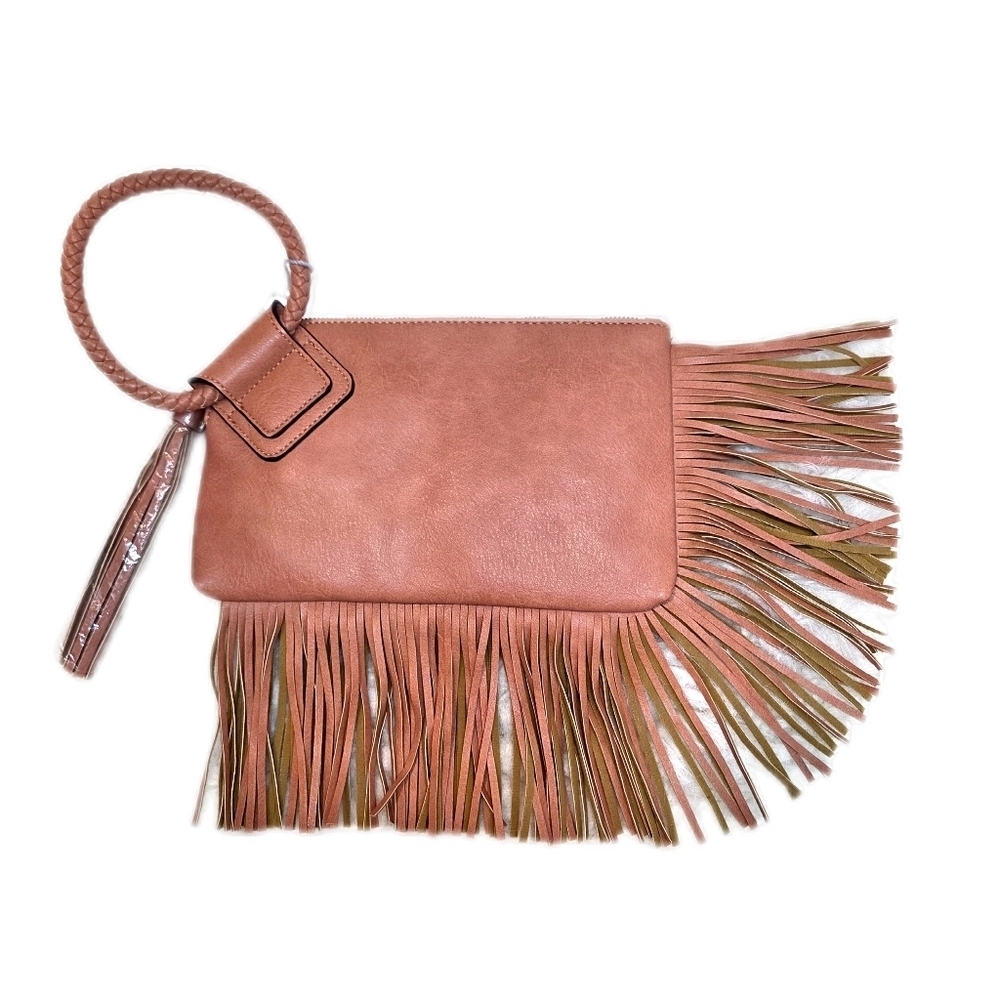 NWT Vegan Coral Fringe Handbag